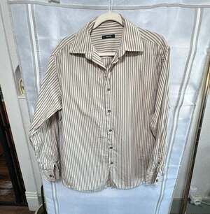 Size L Men's Long Sleeve Striped Button-Up Dress Shirt casual fall